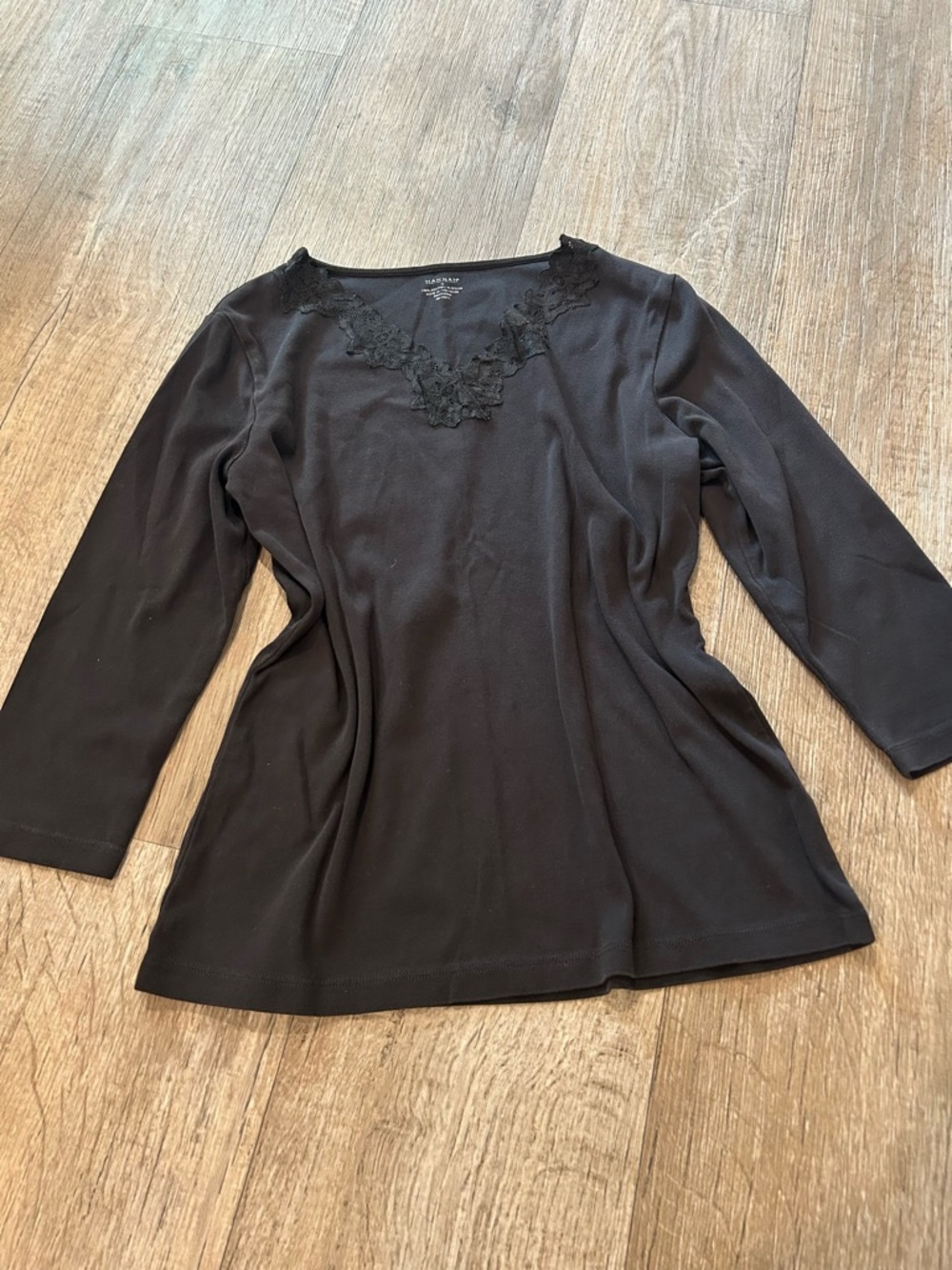 Women’s Black V-Neck Top with Lace Trim 90s Y2K Whimsigoth Emo Grunge